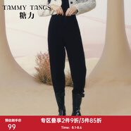 糖力【商場同款】冬季新款黑色高腰顯瘦休閑褲女直筒針織長褲 黑色 L
