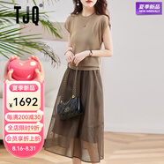 TJQ奢侈高檔品牌連衣裙女2025春季新款氣質(zhì)洋氣減齡顯瘦高級感裙子 駝上衣配咖啡裙 M