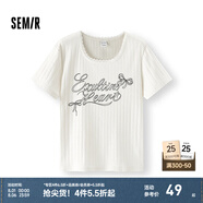森馬（Semir）短袖T恤女短款字母花邊修身正肩2025夏新款鏤空提花上衣甜美 米白10301 M