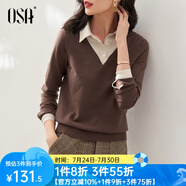 歐莎（OSA）小香風(fēng)假兩件黑色針織衫女外穿春秋季2025年新款打底上衣 咖啡色A S