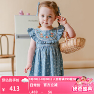 happyology英國女童連衣裙繡花連衣裙原創(chuàng)印花連身裙純棉兒童裙子 繁花牛仔藍(lán) 98 (98cm)