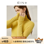 EIN【無縫針織】EIN言綿羊毛堆堆領(lǐng)修身針織衫打底衫上衣女裝春秋款 黃色 S