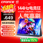 CFORCE便攜顯示器4K 筆記本電腦 辦公副屏Macbook外接屏 Ps5游戲便攜屏幕 手機(jī)投屏顯示屏NS便攜式擴(kuò)展屏 15.6寸FHD 144Hz【16X】人氣高刷