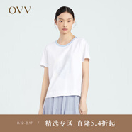 OVV2023春夏新款女裝廓形修身柔軟輕薄羅紋撞色抽象印花短袖T恤 淺藍(lán)花紋07 XL