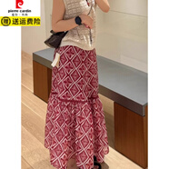 皮爾卡丹大碼新款法式復(fù)古度假波嬉風(fēng)印花半身裙女2025夏季高腰顯瘦長(zhǎng)裙 復(fù)古紅 2XL 【建議128-145斤】
