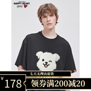 查爾斯桃心夏季新款美式潮牌卡通狗狗印花寬松潮流時(shí)尚情侶款打底體恤衫 黑色 XS 均碼