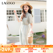 lagogo木耳邊V領(lǐng)收腰連衣裙女拉谷谷2025年春夏新款柔軟醋酸裙子 綠色 XL