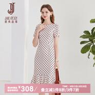 經(jīng)典故事（JANE STORY）復(fù)古黑白波點緞面連衣裙女2024夏季新款高級感魚尾裙修身印花裙子 A83杏黑波點 M