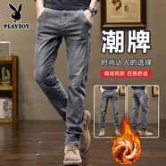 花花公子（PLAYBOY）男士牛仔褲秋冬季2025新款商務(wù)休閑長褲子男百搭彈力直筒褲子男 606灰色-加絨 均碼 【品牌正品 品質(zhì)有保障】