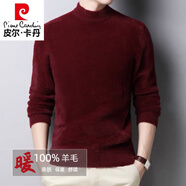 皮爾卡丹（pierre cardin）100%水貂絨衫男士保暖羊毛衫加絨加厚半高領(lǐng)純色毛衣男款打底衫 半高領(lǐng)棗紅(100%不起球) 165/M建議100-120斤穿