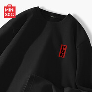 名創(chuàng)優(yōu)品（MINISO）t恤男長(zhǎng)袖秋季2025年新款男款山茶花綠色寬松衣服重磅華夫格上衣 黑色(mt赤朱丹彤胸標(biāo)) M /170(男女同款)