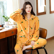 雅鹿珊瑚絨睡衣冬季女款加厚法蘭絨2025新款春秋法蘭絨保暖套裝家居服 NSCJF-胡蘿卜抽條CK503 XL 【建議120-140斤】