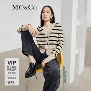 MO&Co.小香風(fēng)針織衫條紋短款千金針織開衫摩安珂 杏黑條-第2批 M 165