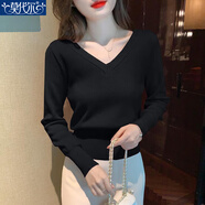莫代爾小個(gè)子收腰加厚毛衣女長(zhǎng)袖保暖打底衫2025年秋冬短款V領(lǐng)針織上衣 黑色 優(yōu)質(zhì)款 L 建議100斤-115斤