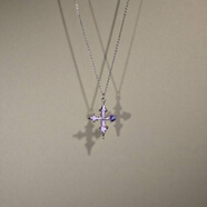 VintageThe古著(zhù)項鏈Cross女生十字架吊墜水鉆飾品 L093紫色愛(ài)心十字架項鏈