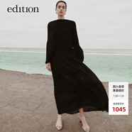 edition連衣裙女新款復(fù)古宮廷風(fēng)黑色壓褶氣質(zhì)長(zhǎng)裙禮服裙 黑色 M