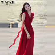 棉致法式氣質綠色小飛袖連衣裙女夏季2025新款小個子海邊度假風長裙 C5L53699紅色【高品質55】 XL 115-130斤