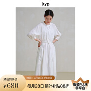旅途原品ltyp 苧麻天絲抽繩連衣裙 時(shí)尚文藝寬松垂感連身裙女夏季 月牙白（預(yù)計(jì)10-12天發(fā)貨） L