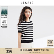 JESSIE時(shí)尚黑白條紋圓領(lǐng)顯瘦針織衫毛衣女23春夏新款 黑色 XL