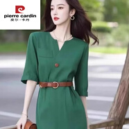 皮爾卡丹2025超火春季新款正式場合氣質收腰連衣裙女裝優(yōu)雅御姐長裙子 綠色連衣裙 配送腰帶 今年流行的 M 建議105斤以下