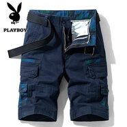 花花公子（PLAYBOY）短褲男五分褲男士工裝褲夏季新款休閑褲商務(wù)中青年男褲時(shí)尚簡(jiǎn)約 藍色 36 （150斤-165斤）
