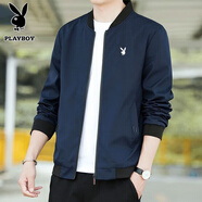 花花公子（PLAYBOY）夾克男外套男士春秋季新款立領(lǐng)茄克衫商務(wù)中青年棒球外套上衣 A307-JK2030公版深藍(lán)色 2XL (推薦140-155斤)