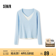森馬毛衣女拼色假兩件毛衫修身春秋圓領(lǐng)套頭衫顯瘦109524107002