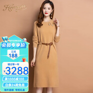 Homesee國際輕奢高檔連衣裙秋季新款羊毛衫女純羊毛過膝收腰寬松顯瘦針織 卡其色 S