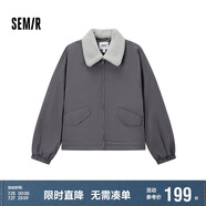 森馬（Semir）外套女oversize插肩袖仿羊羔毛毛領(lǐng)冬季2024夾棉夾克109724108016