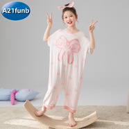 A 21 FUNB女童連體莫代爾短袖2025新款兒童睡衣夏季薄款大童女孩寶寶防踢被 （UP3.0莫代爾）TMZ34068 120cm 12碼建議身高110-120CM