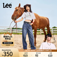 Lee【張凌赫代言】春夏中藍色水洗428懶懶褲高腰顯瘦女寬腿牛仔褲 中藍色1 29