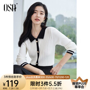 歐莎（OSA）小香風(fēng)撞色長袖輕薄針織衫白色女上衣內(nèi)搭女可外穿2025年秋新款 白色 2XL