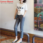 LOVER RUCCI褲子女春夏2025新時(shí)尚女九分褲顯瘦OL西裝褲薄款休閑褲小腳煙管褲 黑色 (夏) 薄款 XS 25碼