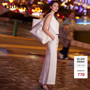 edition【高圓圓同款】半身裙女春新款前后拼接三醋酸羊毛開衩長裙 米白色  M/165