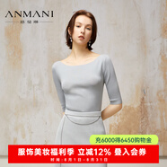 恩曼琳（ANMANI）24早春新款高級感一字領五分袖修身針織衫EANEAA51 薄霧藍 L
