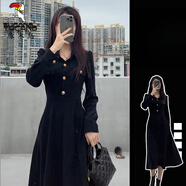 啄木鳥小個(gè)子女裝黑色赫本風(fēng)早秋季2025新款休閑內(nèi)搭氣質(zhì)百搭 修身【黑色】 2XL 65/70kg