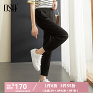 歐莎（OSA）九分休閑褲女夏季薄款小個子松緊腰顯瘦錐形運動褲 黑色 L