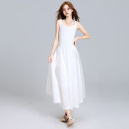 獨角城夏季新款純色吊帶連衣裙女網(wǎng)紗蓬蓬仙女裙初戀小白裙小禮服 白色 S 【80-95斤】