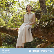 歌莉婭全亞麻連衣裙女夏季穿搭2025新款襯衫領(lǐng)無(wú)袖裙子1E3L4K2N0 10W米灰 S