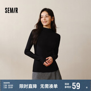 森馬（Semir）長(zhǎng)袖T恤女半高領(lǐng)吸濕發(fā)熱抗菌2024冬緊身抓絨打底衫109724101001