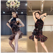 婕茵桐拉丁舞服2025新款豹紋玫瑰花練功服拉丁舞訓練比賽演出半身裙子 豹紋套裝 M