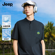JEEP5A抗菌短袖t恤男夏季輕薄速干透氣防曬口袋立領(lǐng)體恤W 黑 2XL