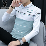 花花公子（PLAYBOY）秋冬裝男士長(cháng)袖T恤翻領(lǐng)加絨polo.衫有帶領(lǐng)上衣服保暖棉質(zhì)秋衣體恤 246白色 不加絨 L 105-120斤