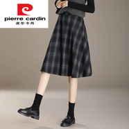 皮爾卡丹（PIERRE CARDIN）咖色復(fù)古格子傘裙半身裙女2025新款秋冬款高腰a字小個子毛呢中裙 黑格 S (建議80斤-100斤)