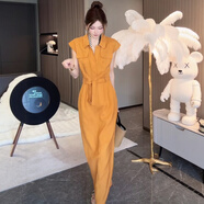 熒蒂（YINGDI）顯白純色連衣裙女2025年夏季新款氣質(zhì)時(shí)尚洋氣收腰裙子 橙色 M