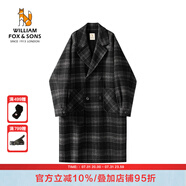 William fox&sons新復(fù)古回潮男裝英倫風(fēng)燈籠袖長(zhǎng)款初剪羊毛蘇格蘭格紋羊毛呢大衣男 黑白格 XL /52