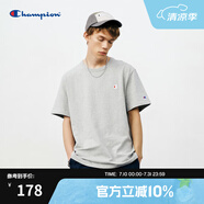 Champion冠軍短袖夏季新款男女全棉舒適簡約小C LOGO圓領(lǐng)情侶套頭T恤 灰色 XL