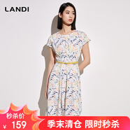 藍(lán)地（LANDI）不對(duì)稱(chēng)下擺圓領(lǐng)印花系帶連衣裙女夏季新款短袖裙子無(wú)腰帶 花色 M