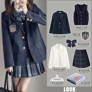FMYVFY學(xué)院風(fēng)jk西服外套格裙馬甲毛衣jk制服西裝兩?？矍锒咎籽b女 藏青西服+藏青馬甲+星海+長(zhǎng)袖 - S 建議100斤內(nèi)
