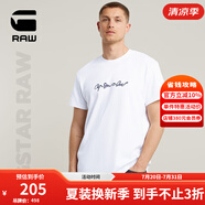 G-STAR RAW夏季清爽T恤羅紋圓領(lǐng)簡約百搭字母刺繡潮流男士舒適半袖D25150 白色 L